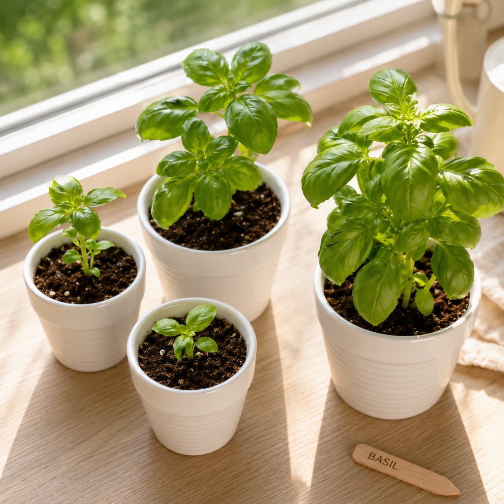 Basil Flower Seeds - seed packet and planting photo