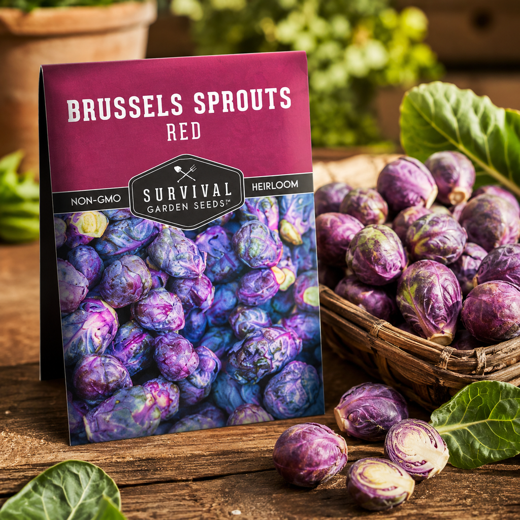 Brussels Sprouts Planting Seeds for Home Gardens - seed packet and planting photo