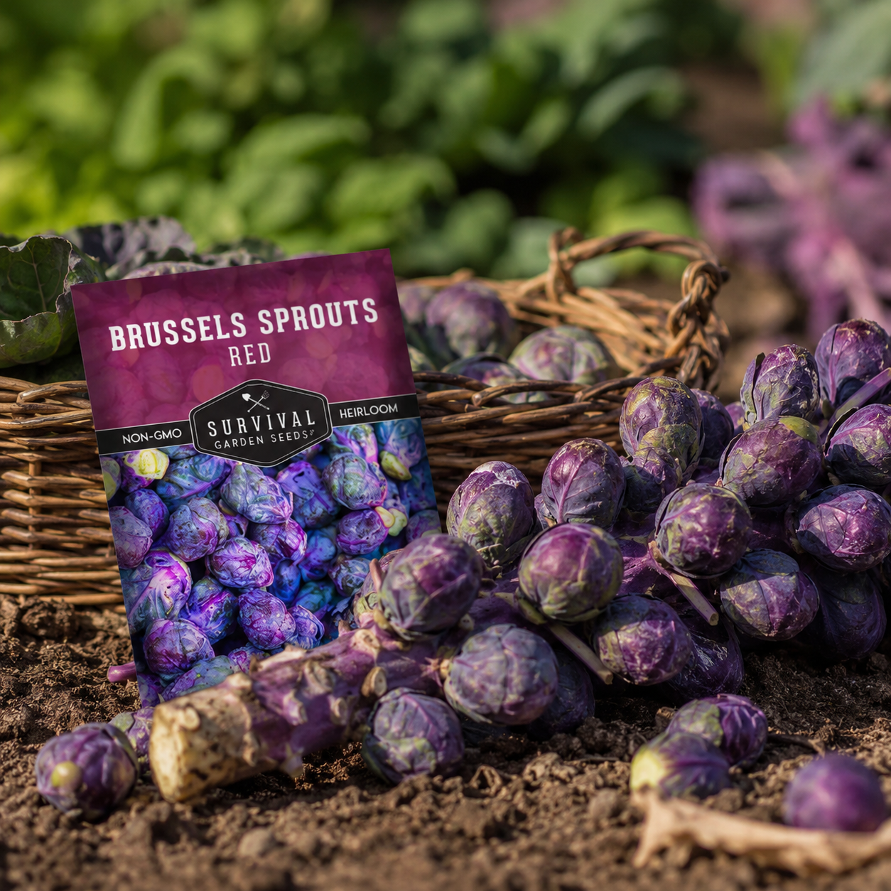 Brussels Sprouts Planting Seeds for Home Gardens - seed packet and planting photo
