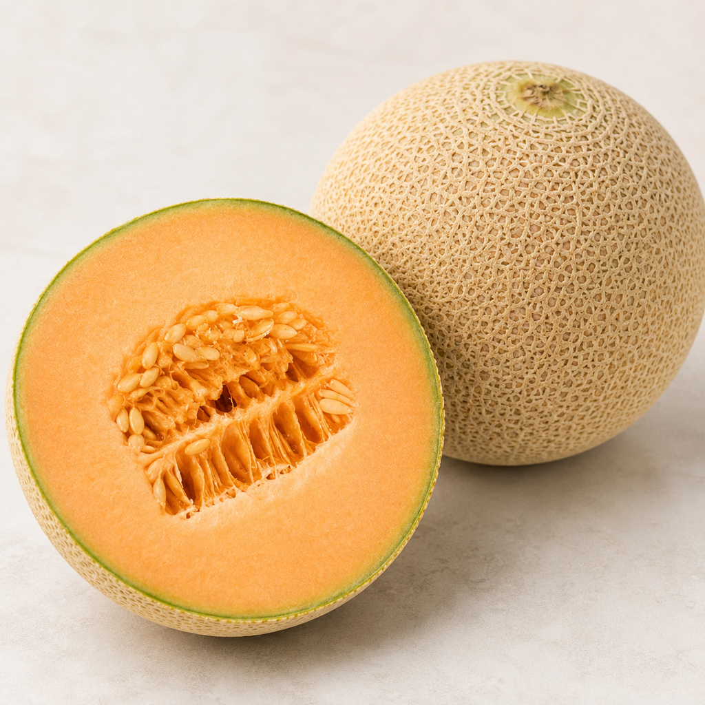 Cantaloupe / Hami Melon Fruit Seeds - seed packet and planting photo