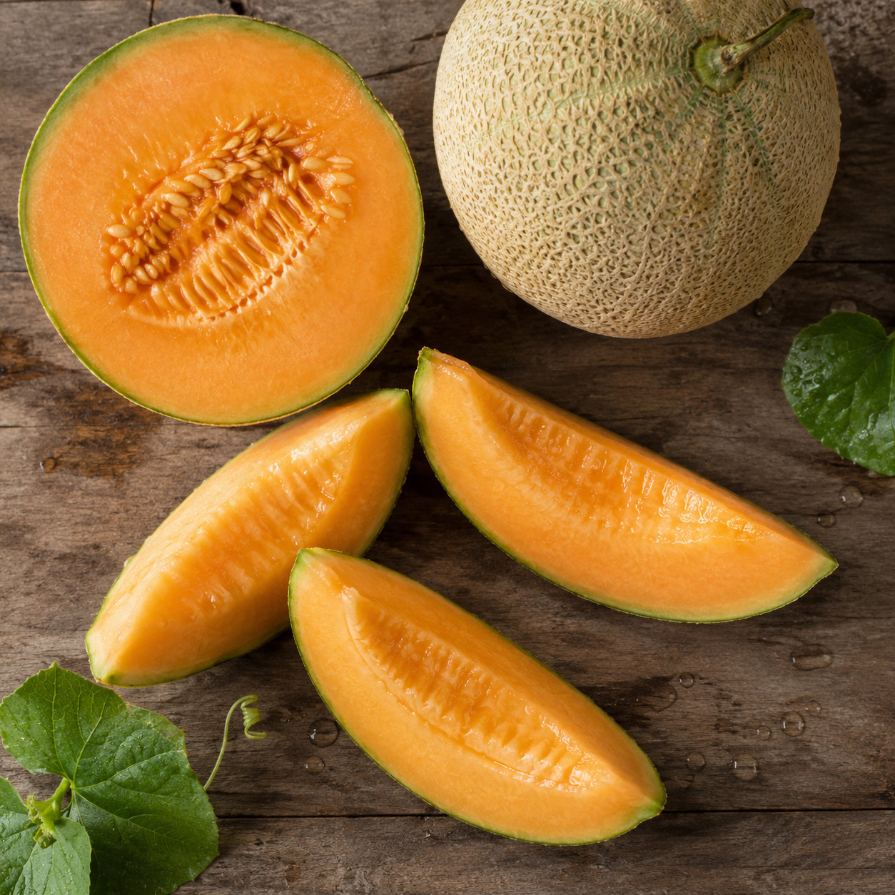 Cantaloupe / Hami Melon Fruit Seeds - seed packet and planting photo