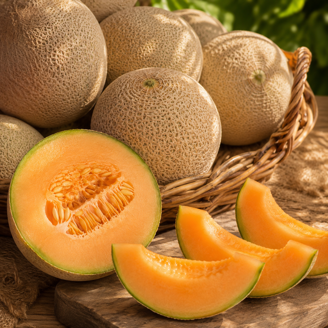 Cantaloupe / Hami Melon Fruit Seeds - seed packet and planting photo