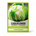 Cauliflower Planting Seeds for Home Gardens - seed packet and planting photo