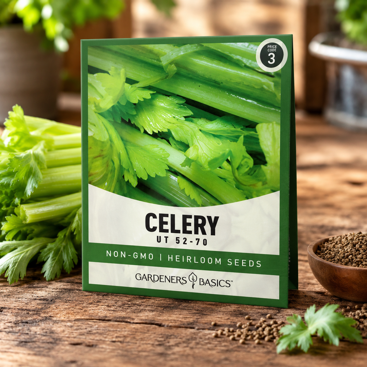 Celery Planting Seeds for Home Gardens - seed packet and planting photo