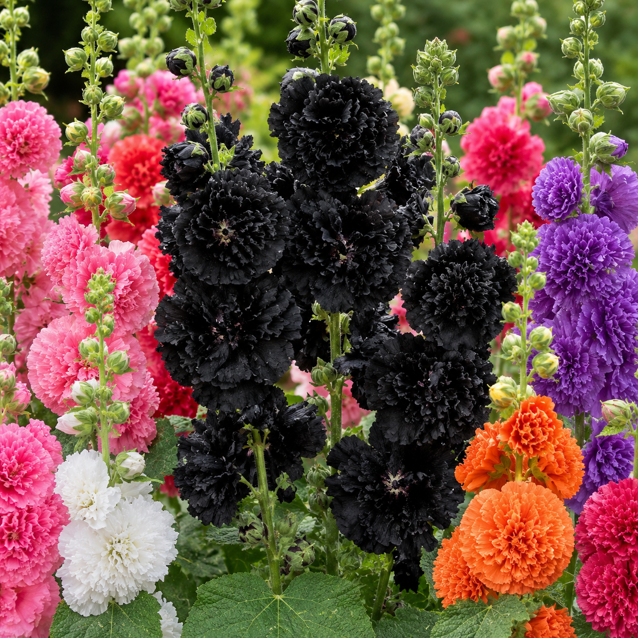 Hollyhock Flower Seeds - seed packet and planting photo