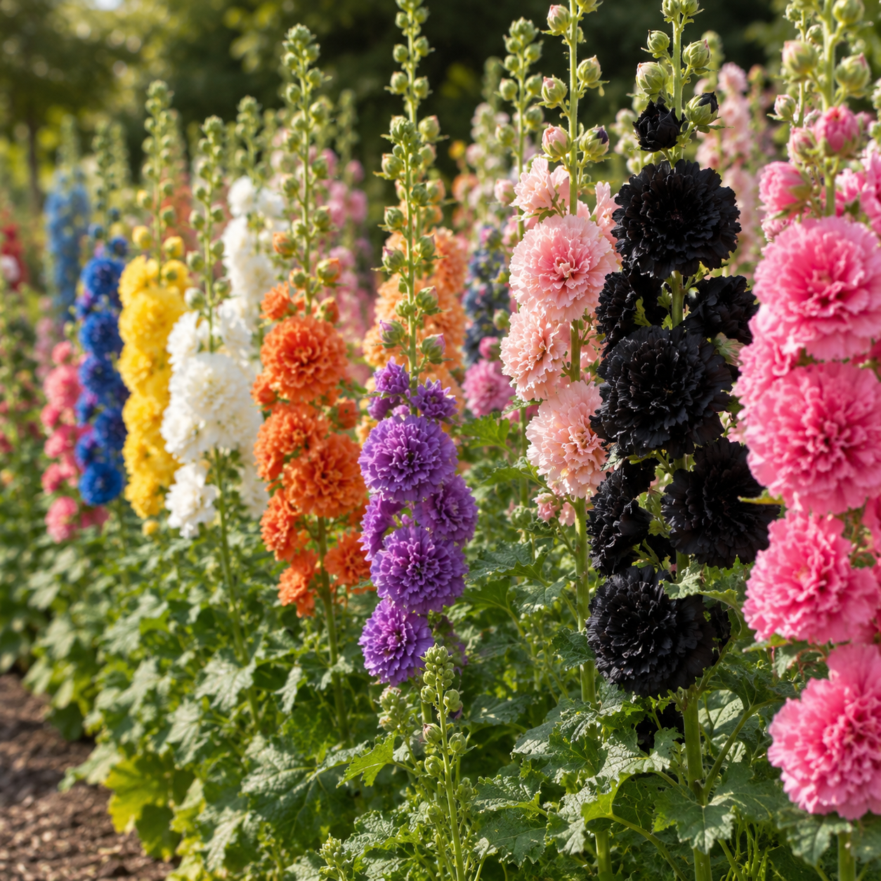 Hollyhock Flower Seeds - seed packet and planting photo