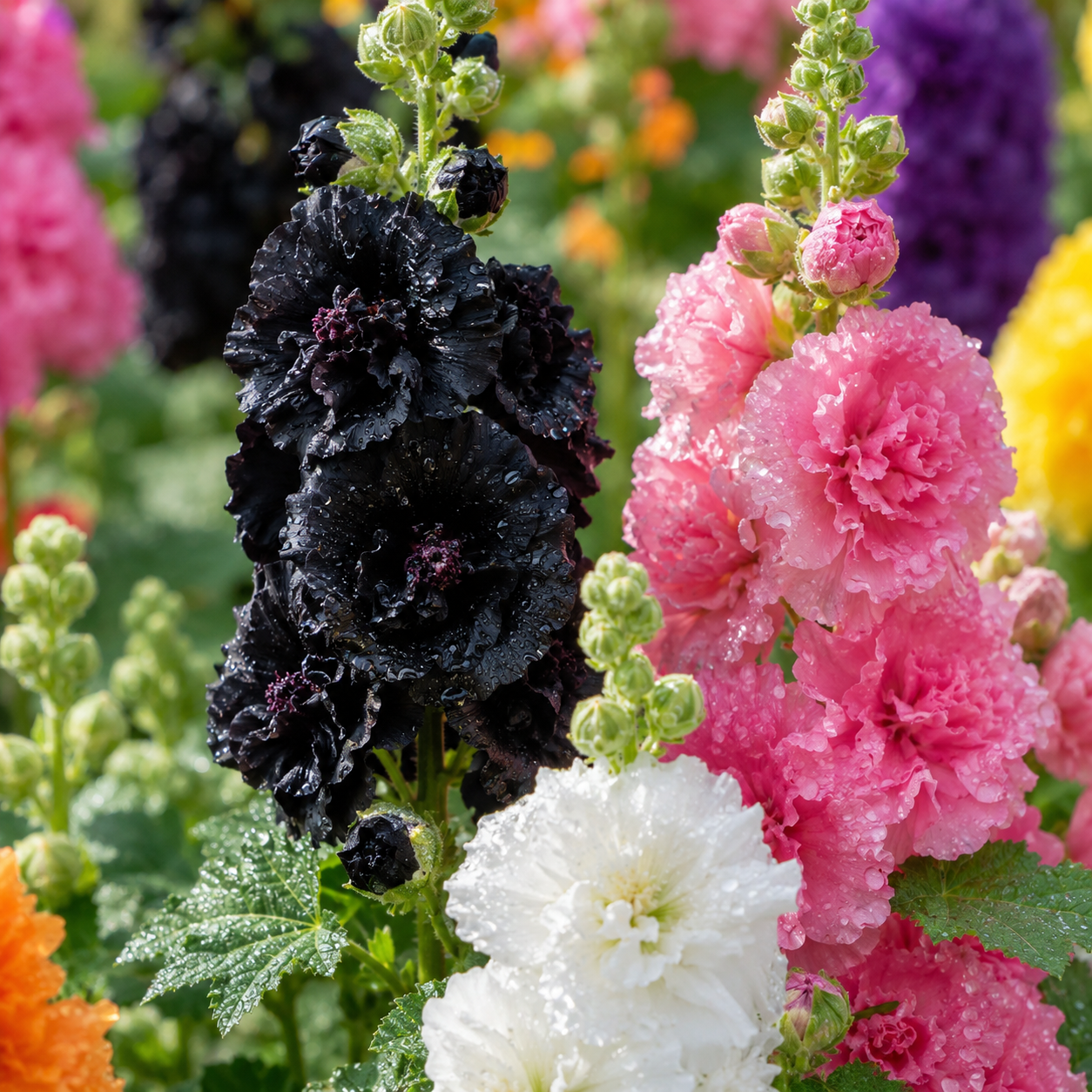 Hollyhock Flower Seeds - seed packet and planting photo