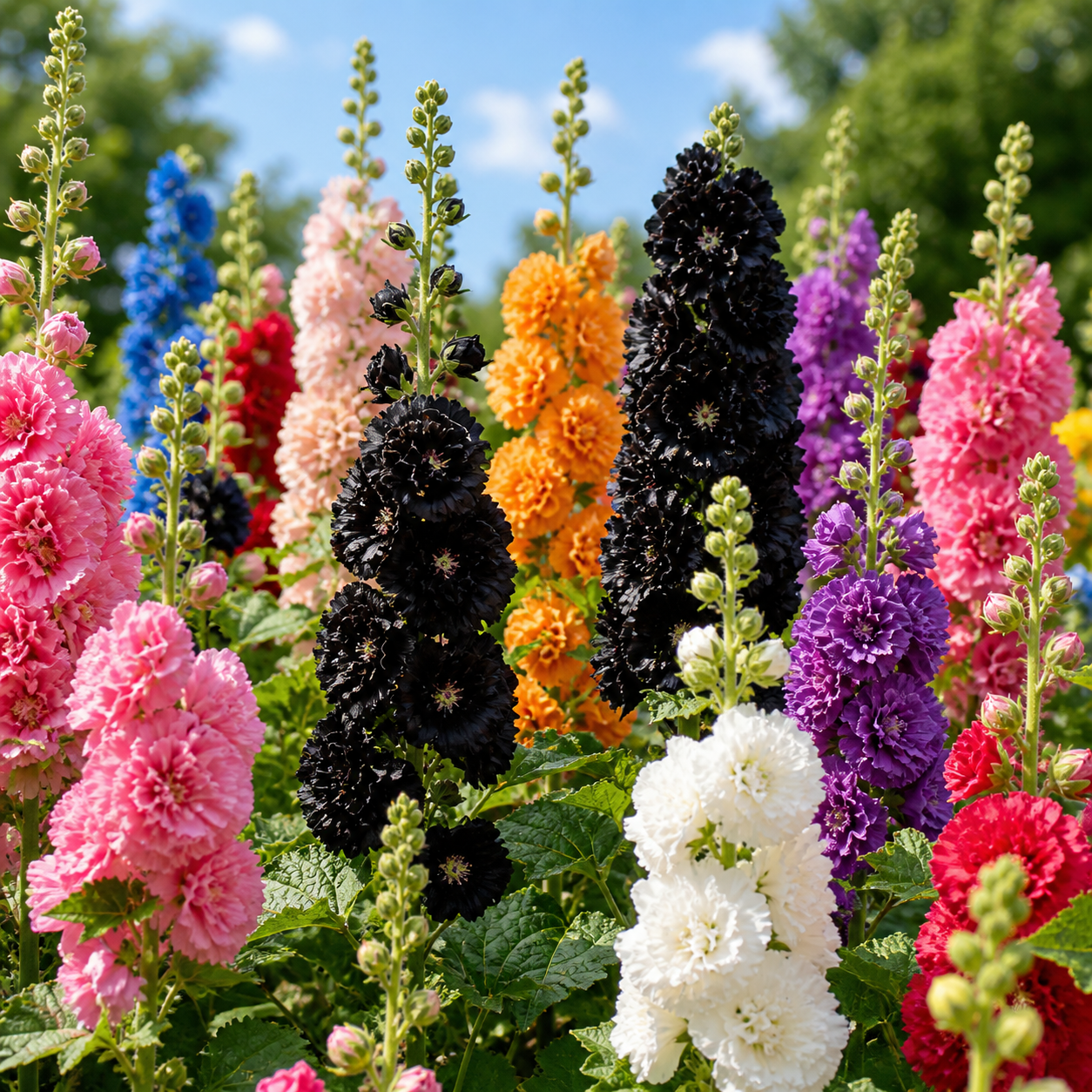 Hollyhock Flower Seeds - seed packet and planting photo