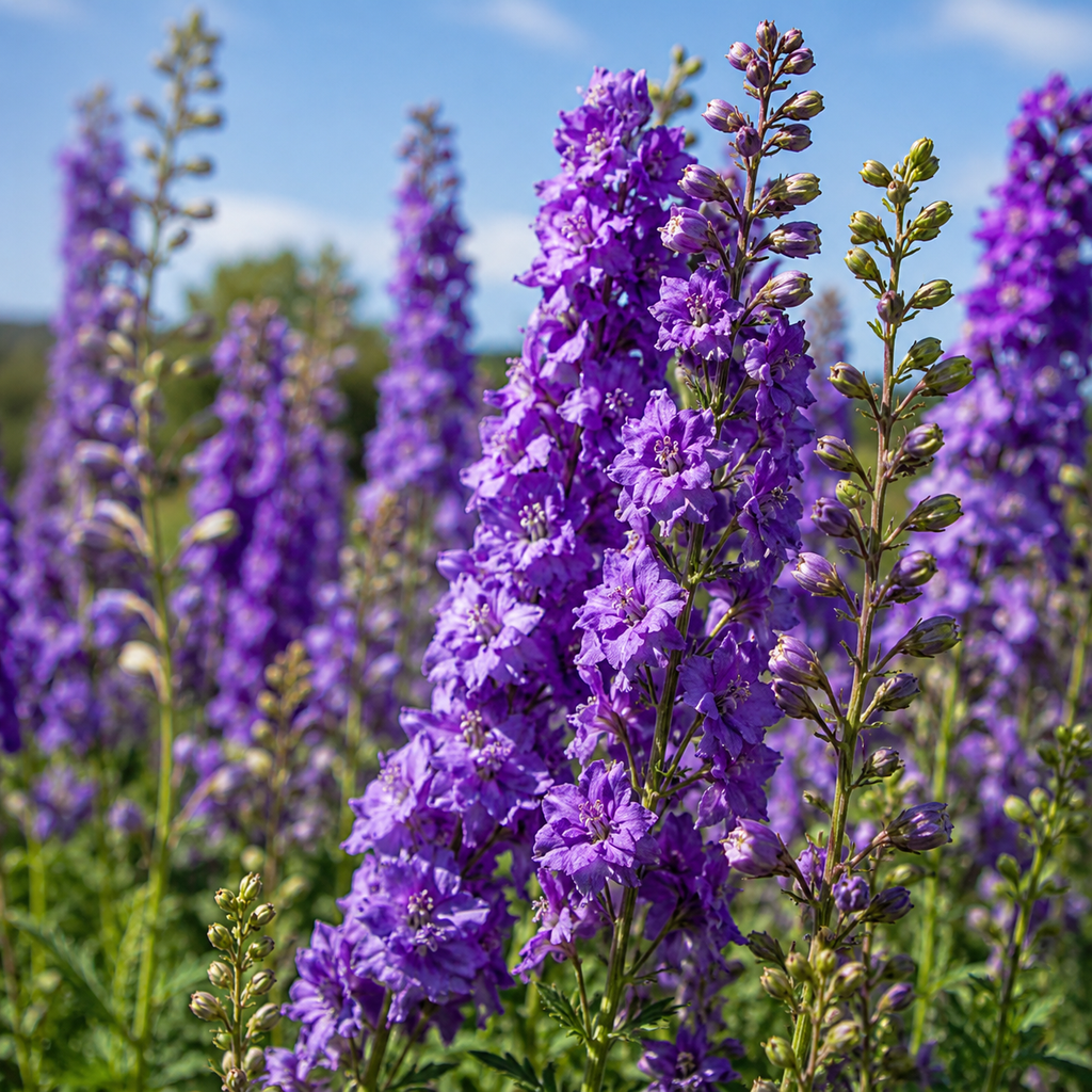 Home Grow Larkspur / Delphinium Flower Seeds - seed packet and planting photo