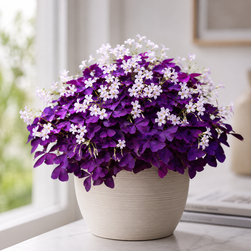 Purple-Leaf Oxalis Bulbs Flower Seeds - seed packet and planting photo